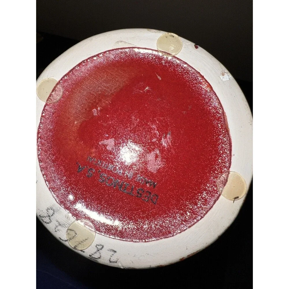 Destinos S.A. Portugal Red Grey Speckled Round Flower Vase Pottery Mid Century